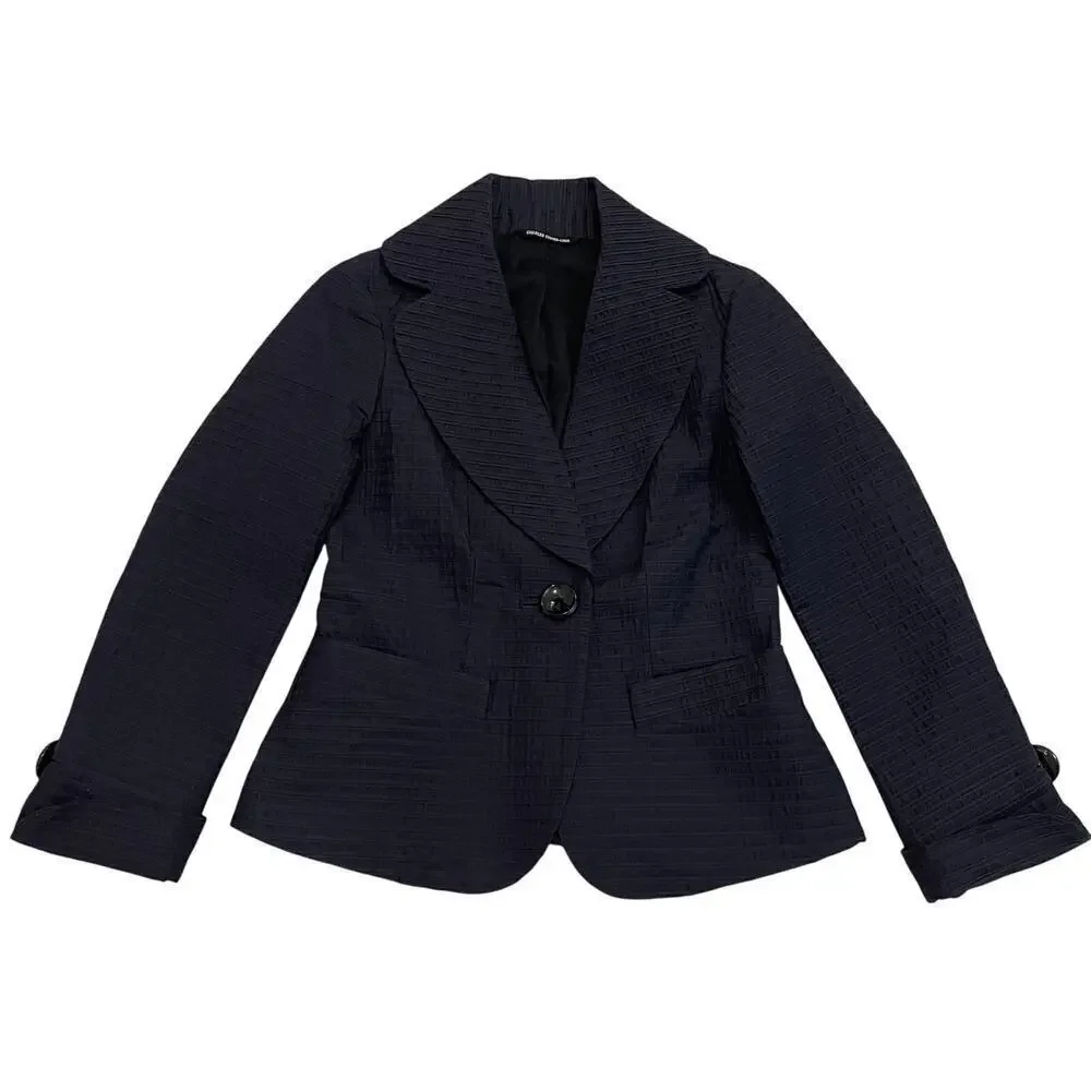 Charles Chang-Lima Women’s 6 Black Navy Blazer | Textured Cotton Wool, USA